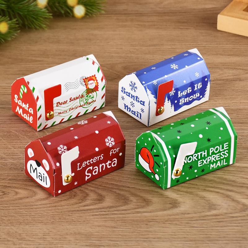 50pcs Christmas Mailbox Shape Candy Gift Box Kids Xmas Cookie Snack Packing Box Bag Navidad Noel Home Decor New Year