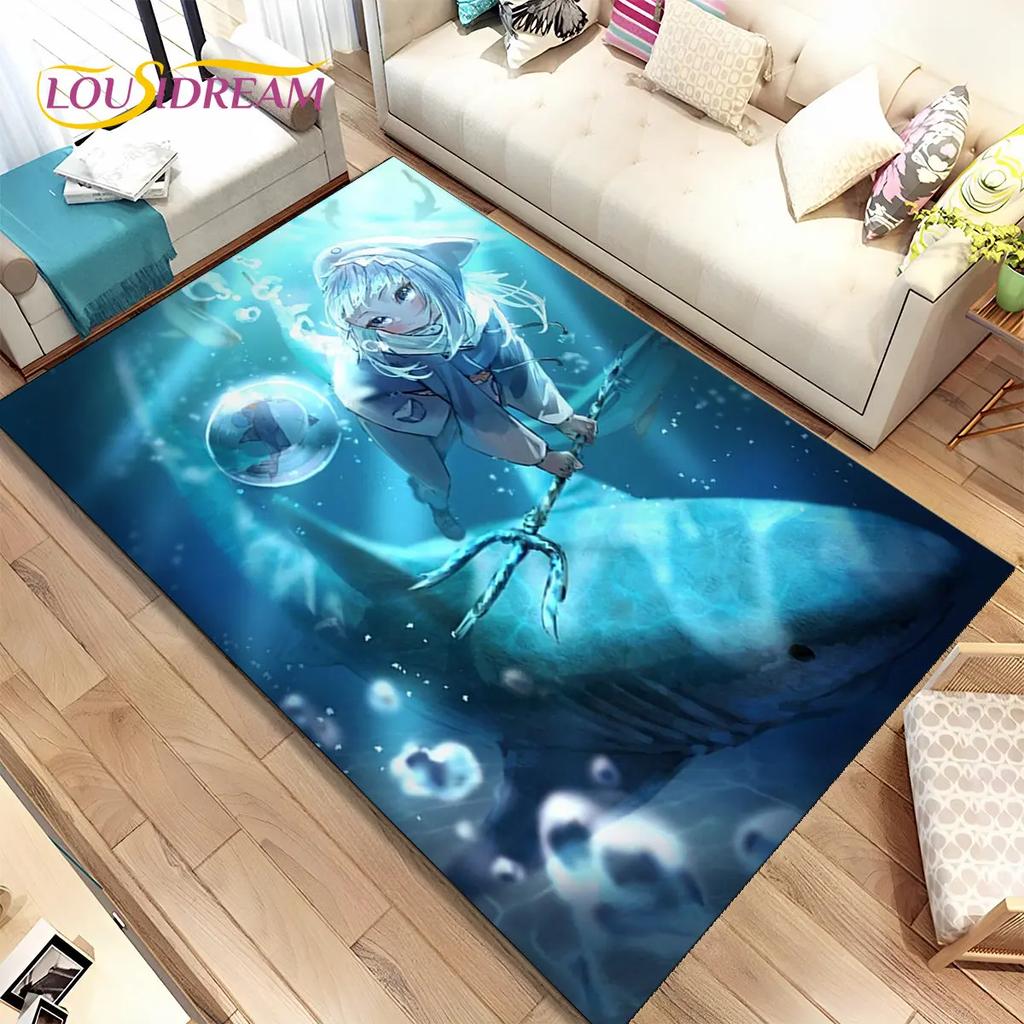 Gawr Gura Hololive Niedlicher Anime-Teppich, groß, Teppich für Wohnzimmer, Schlafzimmer, Sofa, Fußmatte, Dekoration, rutschfeste Bodenmatte für Kinder