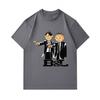 Men's 100% Cotton Crew Neck Short Sleeve T-Shirt, Funny Cartoon Two Gangster Characters Printed Casual Lightweight Tee for Daily Wear
