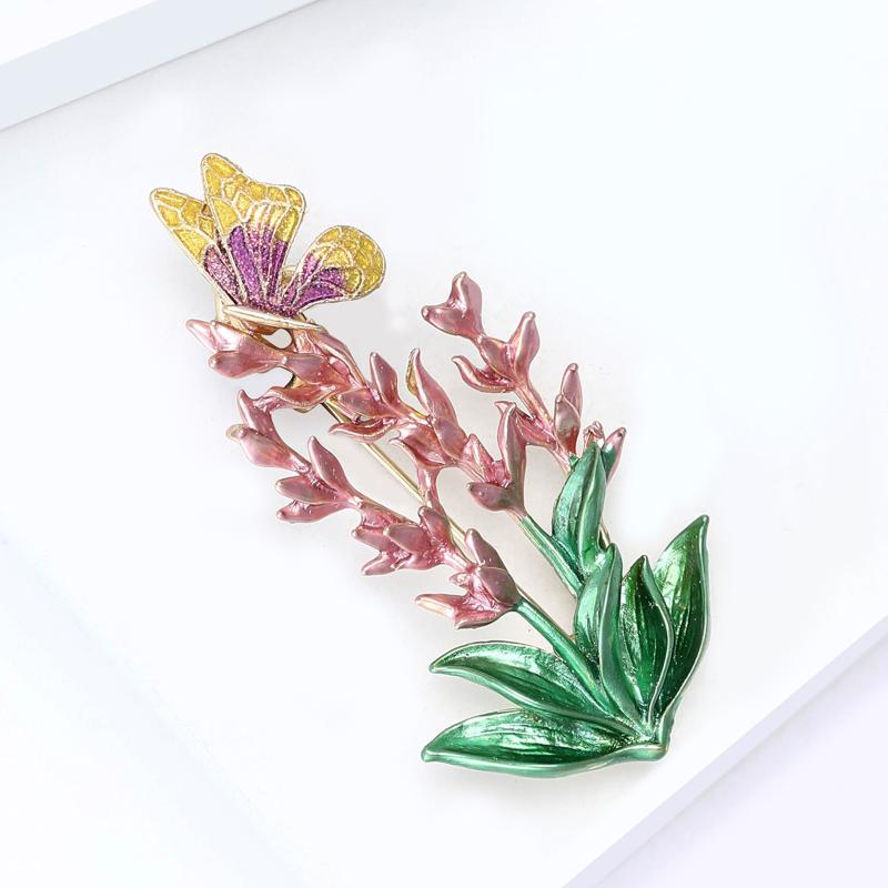 Schöne großzügige Legierung Emaille Lavendel Schmetterling Brosche für Damen Dame 2-farbige Emaille Blumen und Insekt Party Büro Brosche
