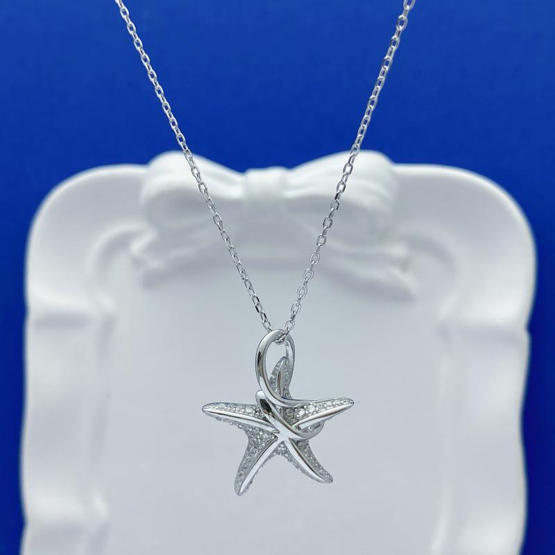 S925 Sterling Silver Korean Style Starfish Necklace - Minimalist Fashionable Collarbone Chain S925 Silver