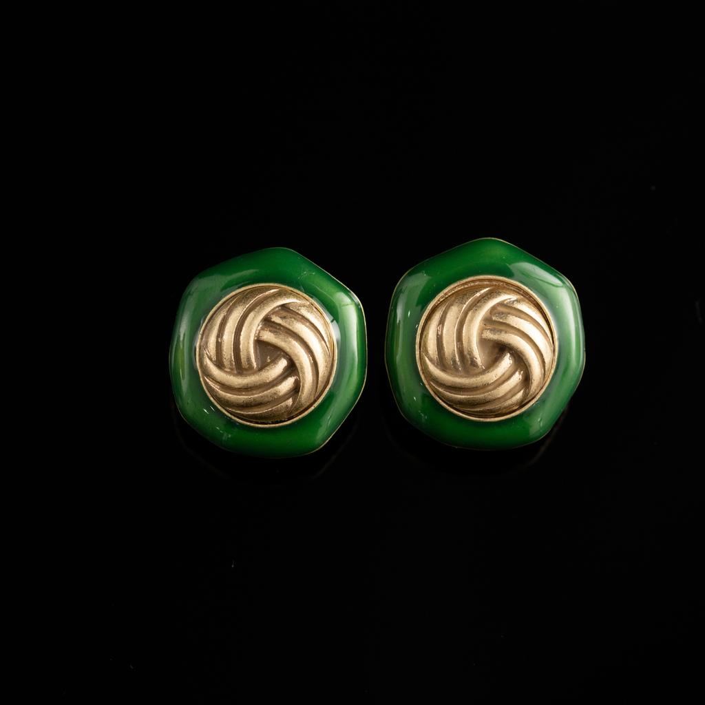 Medieval Vintage Vintage Texture Copper Alloy Greenstone Woven Button Earrings High-End Three-Dimensional Silver Needles, Earrings