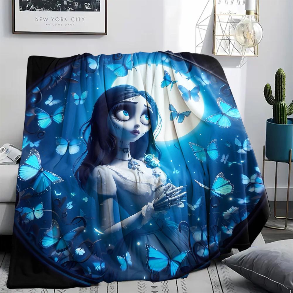 1PC Corpse Bride Print Flannel Blanket, High Quality All Seasons, Home Decor, Warmth and Comfort, Perfect for Christmas Gifts