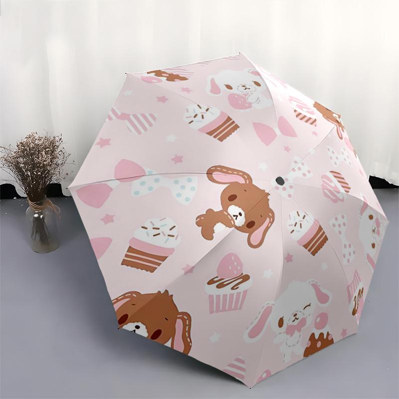 1pc Cute Bunny Cupcake Print Auto Open Close Umbrella - Portable Folding Design with Iron Frame - Outdoor for Fans, Travelers, Everyday Use - Perfect