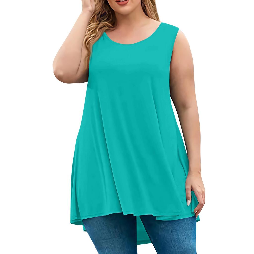 Damen Mode Große Größe Rundhals Ärmellos Lässig Farbe Locker Pullover Top