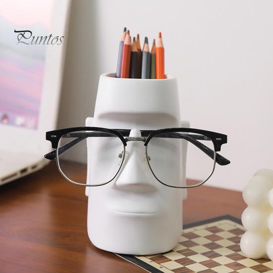 Creative Desktop Storage Abstract Face Statue Eyeglass Holder And Pen Holder, Modern Art Home Office Organizer Desk for Office, Decor, Makeup