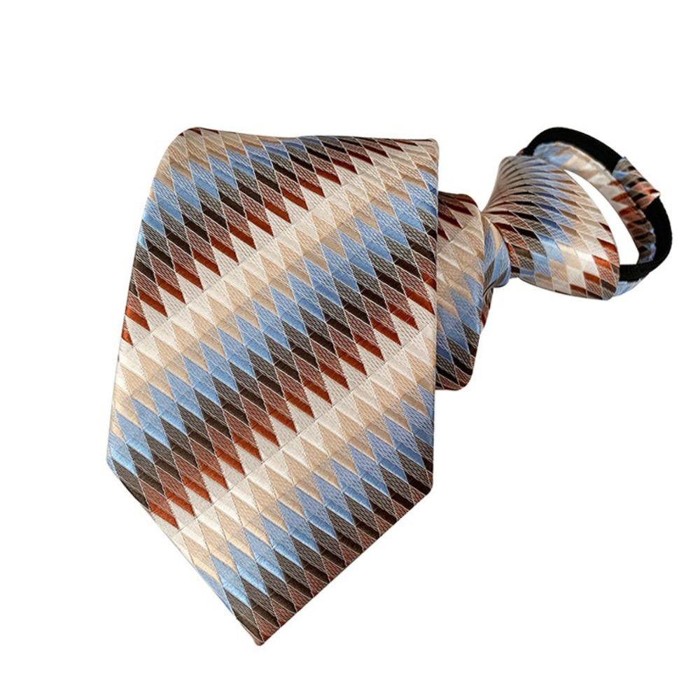 Rubber Fastener Pre-tied Necktie Striped Design Easy Neck Tie Zipper Necktie  Suits Matching