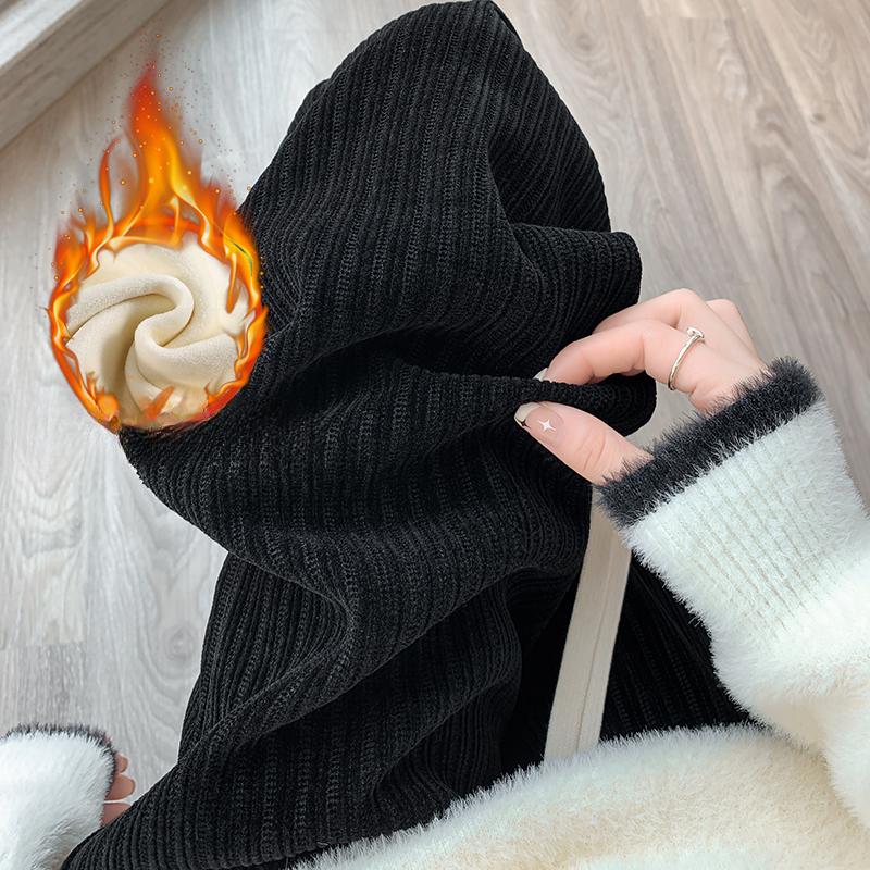 Autumn Straight Casual Loose Wide Leg Pants Women Fashion Winter High Waist Velvet Chenille Pants Ladies Elegant Drawstring Corduroy Trousers 25697