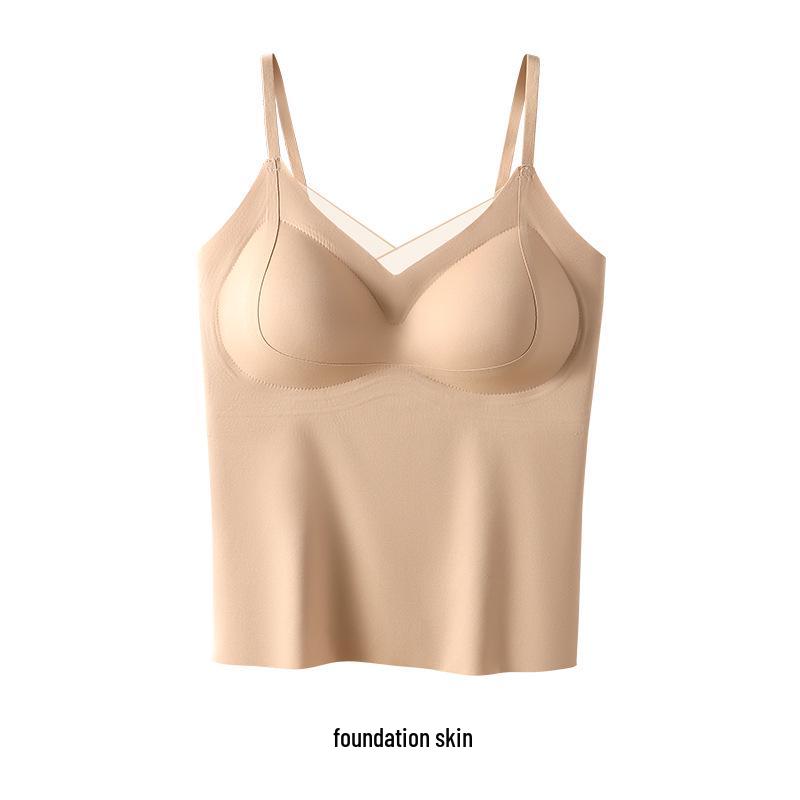 Seamless No-Bra Camisole: Flattering Ice Silk with Fixed Cups
