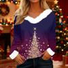 Langermede skjorter for kvinner Søte topper juletrykk T-skjorter Bluser Uformell Pluss størrelse Basic Topper Pullover