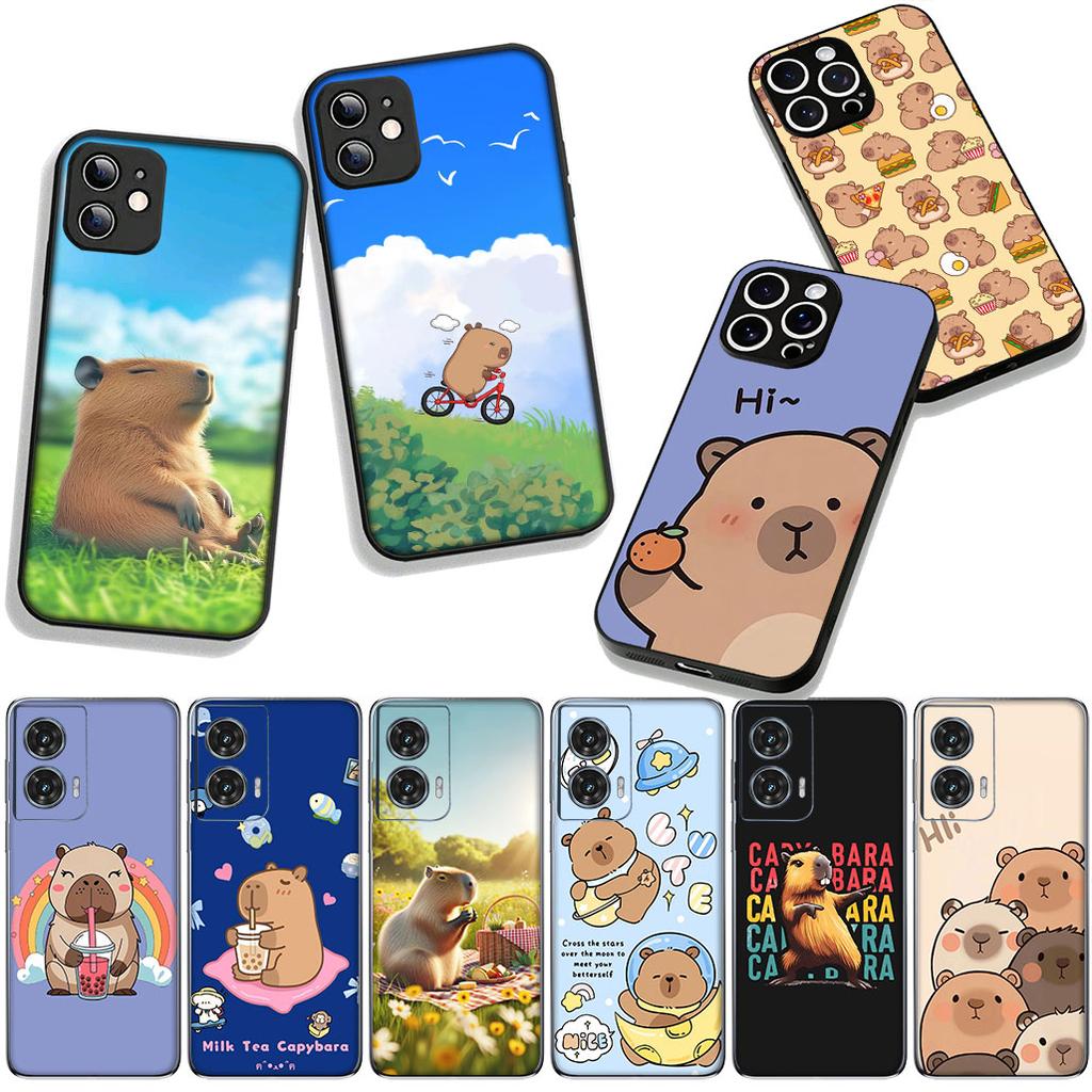 Cartoon Capybara CutePhone Cover Case for Apple iPhone 16 15 14 Plus 13 12 Mini 17 Pro Max + ProMax 16E Air 16+ Casing