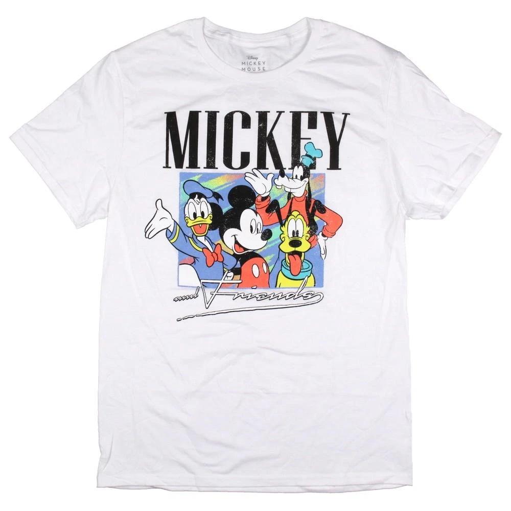 Disney Mickey Mouse Mens Mickey & Friends Distressed Graphic White Shirt New XL S