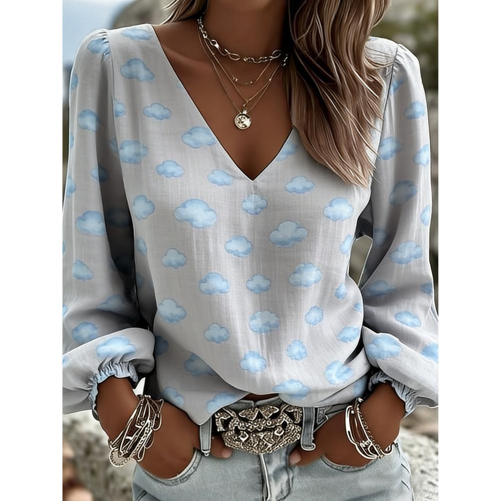 

Women s Retro Bohemian Casual Fashion Floral Print V-Neck Long-Sleeved Shirt with Female Lantern Sleeves Design Long-Sleeved Shirt Elegant Top XXL слонова кістка