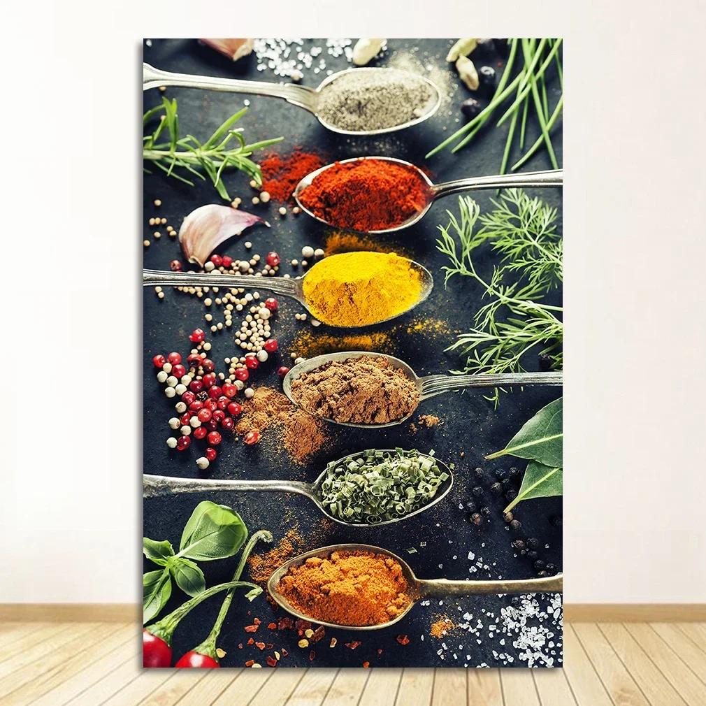 Scandinavian Minimalist Wall Art Kitchen Theme Mixed Herbs and Spices HD Canvas Poster Prints Home Bedroom Living Room Decor