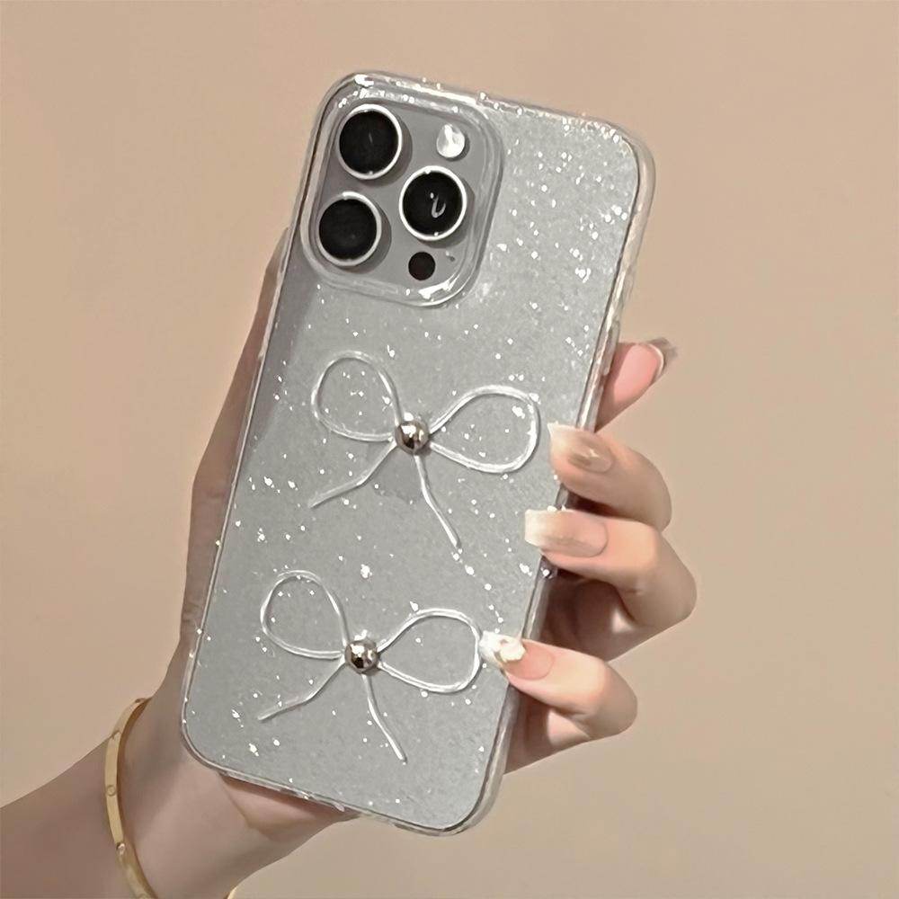 Glitter Bow Suitable for Apple 16 Mobile Case 15 Three Dimensional Beads IPhone 13pro Max Niche 11