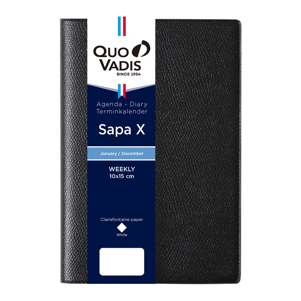 

Quo Vadis 2026 Edition Sapax/Ampara Planner Diary (Weekly Separation, January Start, A6 Variant, 10 x 15 cm, 4 Languages), Black (qv98501bk)
