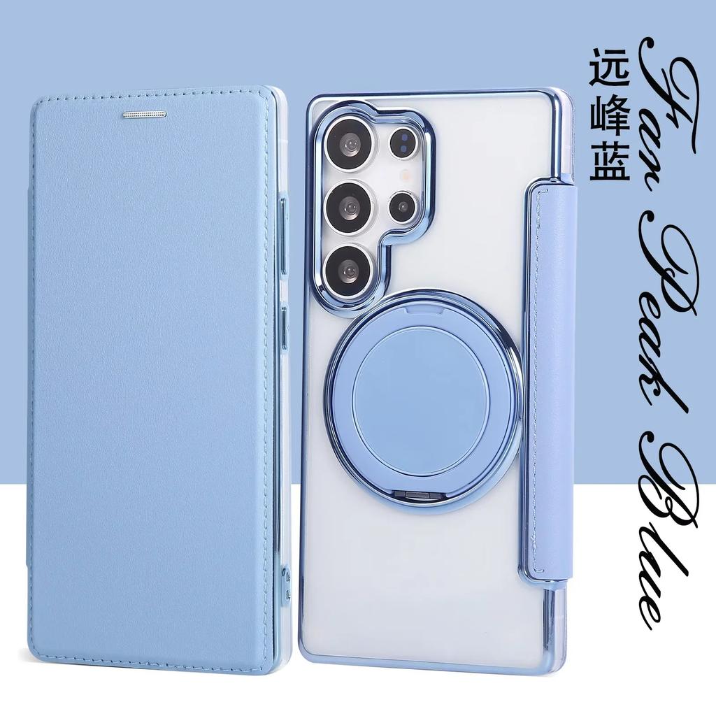 Rotating Stand Magnetic Phone Case for Samsung S26 S25 S24 S23 Ultra S22 Plus Leather Slot Card Wallet Magsafe Transparent Cover