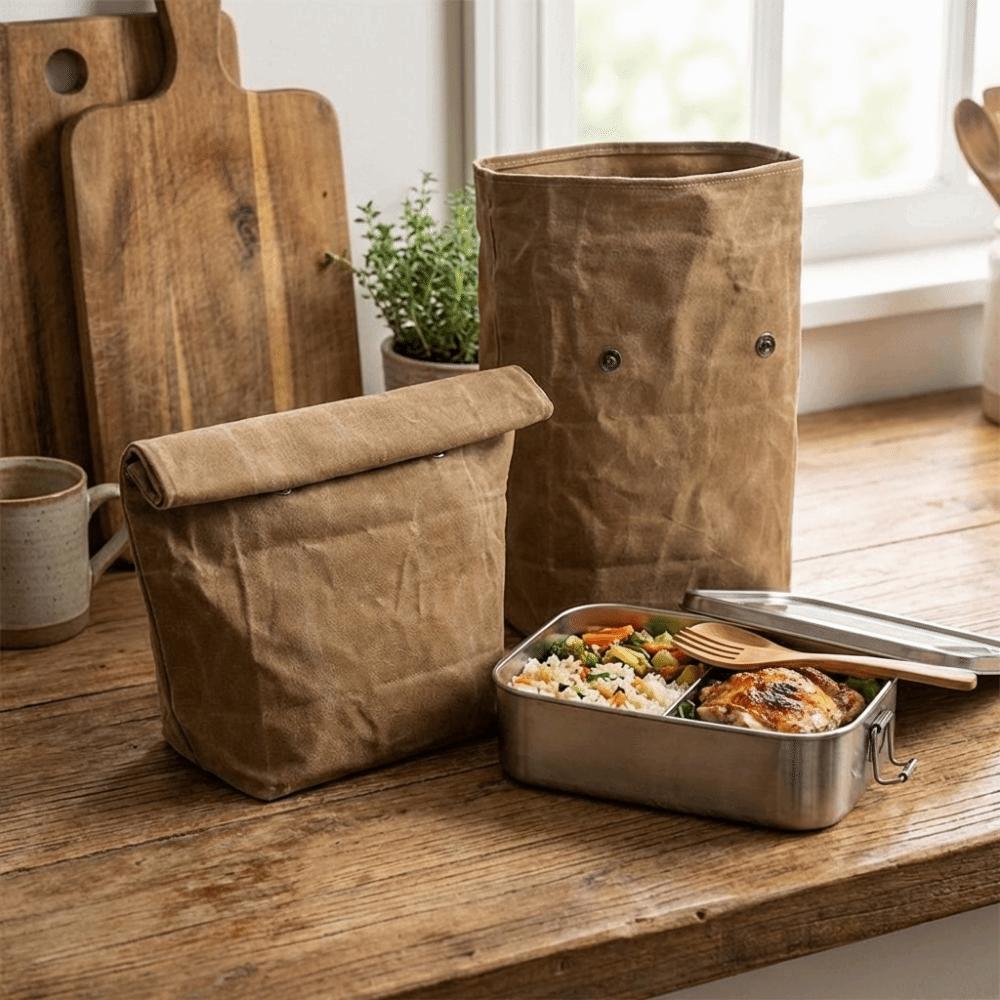 Large Capacity Waxed Canvas Lunch Bag Anti-fouling Thermal Insulation Aluminum Foil Ice Bag Waterproof Reusable