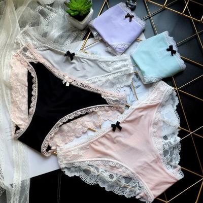 Women's Ice Silk Underwear Sexy Low Waist Lace Panties Seamless No Show Briefs