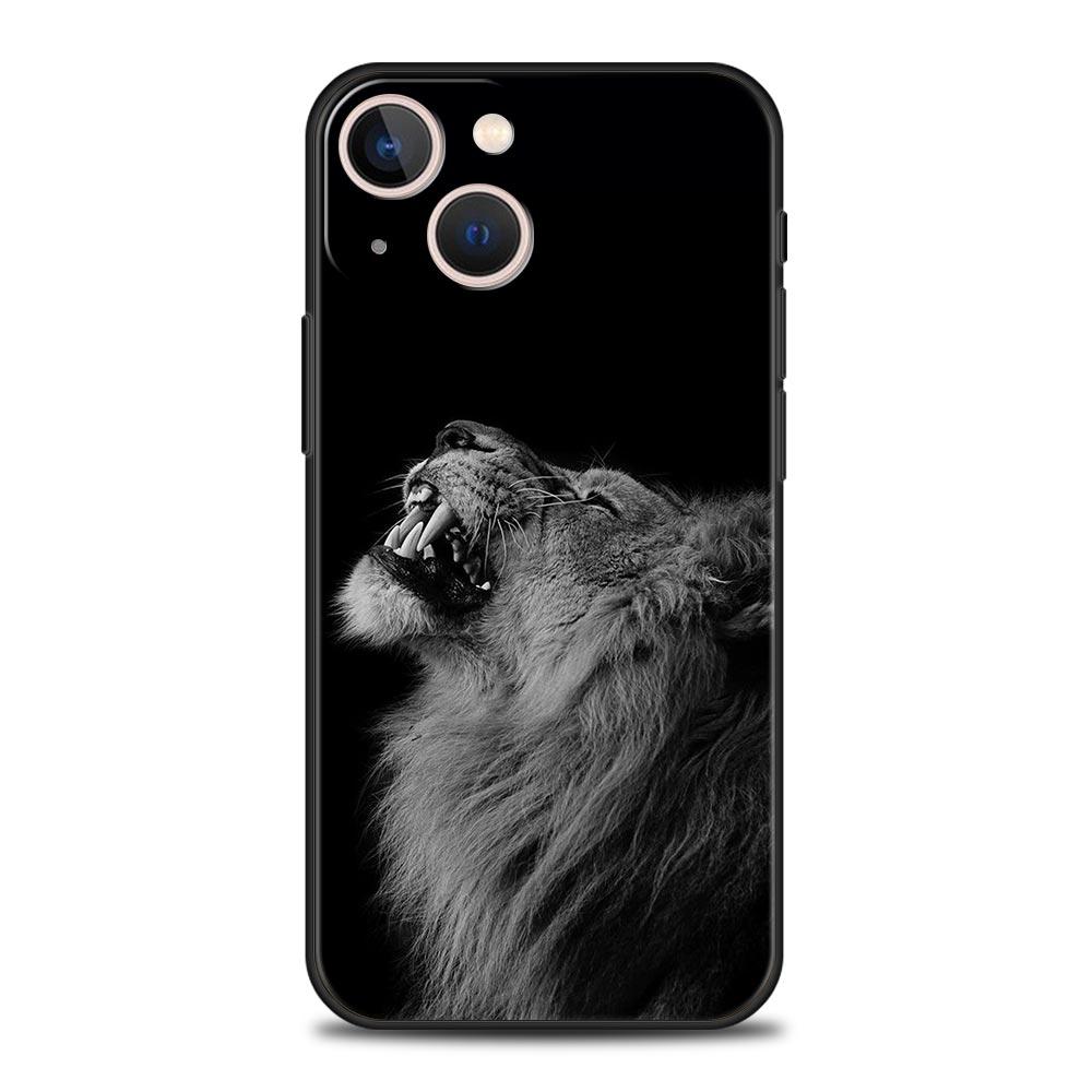Lion Wild Animals Luxury Phone Case For iPhone 13 15 14 12 Mini 11 Pro MAX XR X SE XS 7 8 Plus Silicone Black Protection Cover