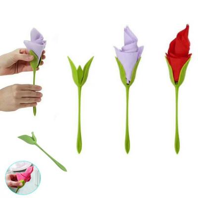 4/5/6/7/10/15/20/30Pcs Rose Napkin Holder Green Stem Flower Dinner Serviette Holder Wedding Party Hotel Restaurant Dining Table Decoration