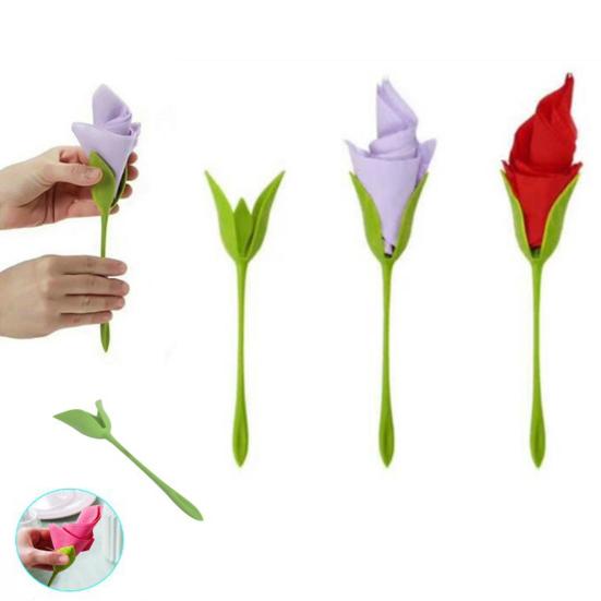 4/5/6/7/10/15/20/30 Stück Rosen-Serviettenhalter Grüner Stiel Blume Serviettenhalter für Abendessen Hochzeitsfeier Hotel Restaurant Esstischdekoration