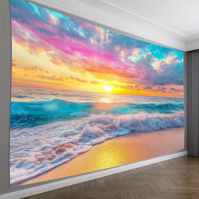 2D Pastel Sunset Beach Backdrop Ocean Photography Background