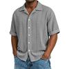 Mens Jacquard Short Sleeve Casual Loose Lapel Solid Vacation Beach Shirt