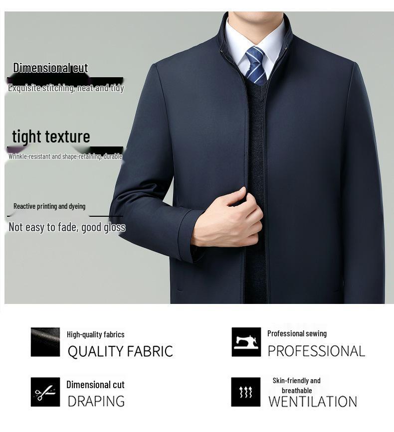 Men's Middle-Aged Business Casual Stand Collar Cotton Padded Jacket - Lightweight, Non-Iron, Warm Autumn/Winter Wear
