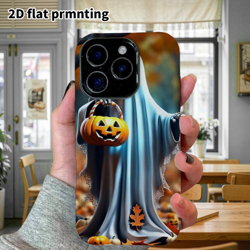 Phone Case: 2D Flat Design Suitable for iPhone 18, 17, 16, 15, 14, 13 Pro Film Protective Case, Couple Style, Trick or Treat Ghost, Christmas and Hall