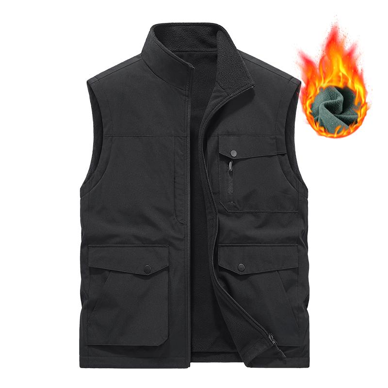 Spring New Men Waistcoat Men Leisure Solid Color Vest Young Middle-Aged Photography Fishing Casual Vest Fleece Jacket Male