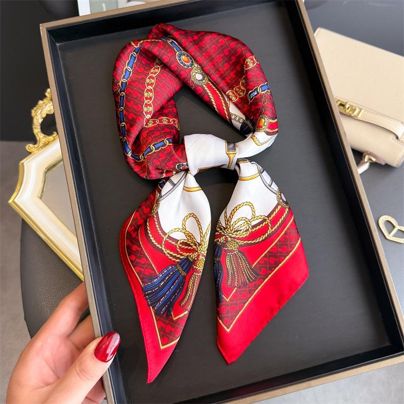 Designer Silk Square Scarf Women Satin Shawl Wrap Hijab Female Hair Band Wrist Luxury Headkerchief 70*70cm Echarpe  Bandana