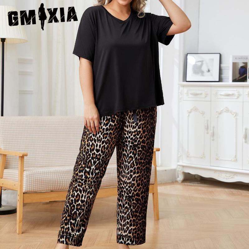 GMXIA Große Größe Pyjama Damen Frühling und Herbst Hausanzug Kann draußen getragen werden