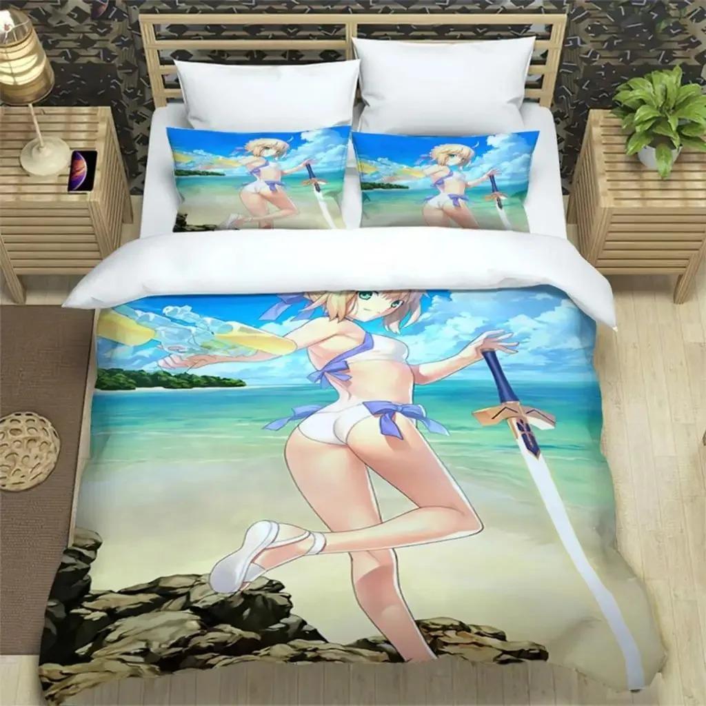 Fatestay Night HD Print Three Piece Bedding Set Fashion Article Boys Or Adults For Beds Quilt Covers Pillowcases Gift