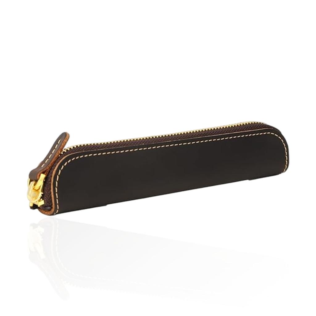 Bag Slim Leather Pencil Large Simple Design for Adults Case Made Only from the Top Surface of Cowhide Zipper Stylish Leather Pencil Case for Genuine