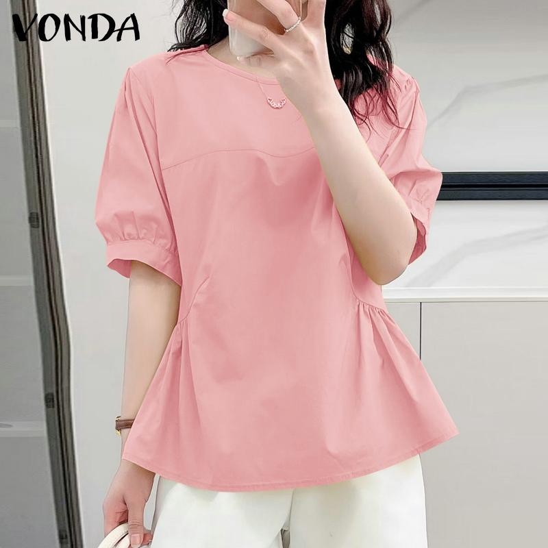 

VONDA женская летняя однотонная свободная блузка с круглым вырезом и короткими рукавами 5XL хаки