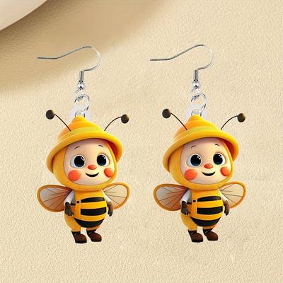 1pair of Cute and Charming Bee Themed Acrylic Earrings for Daily Wear and Party, Lovely Creative Gift,Christmas Halloween Theme Party Jewelry Gifts