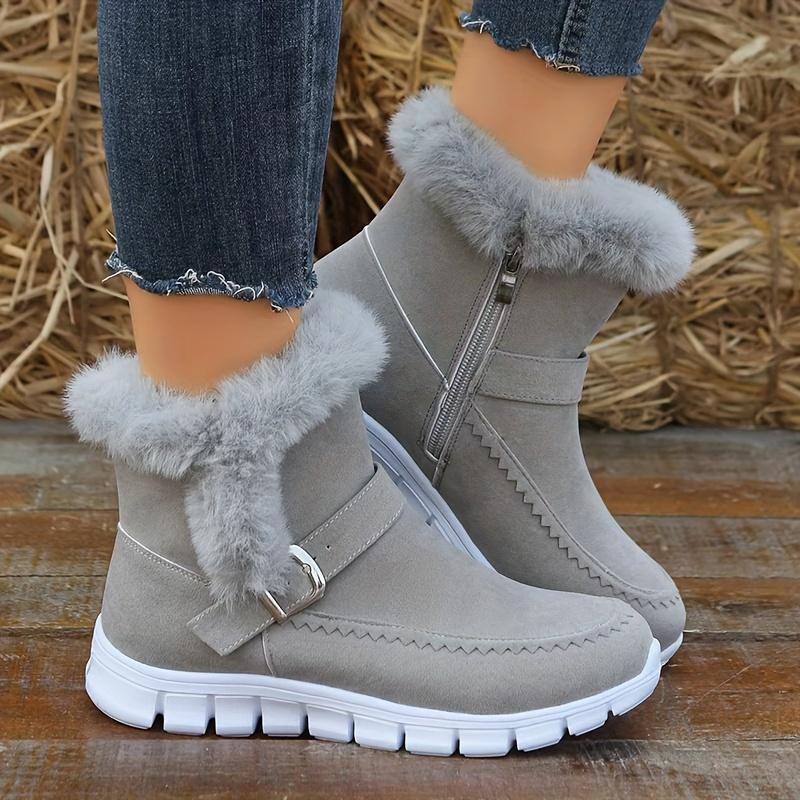 

Winter Thermal Insulated Snow Boots, Warm Plush Lined Ankle Boots, Fluffy Trim Side Zipper Boots, Women s Footwear 36