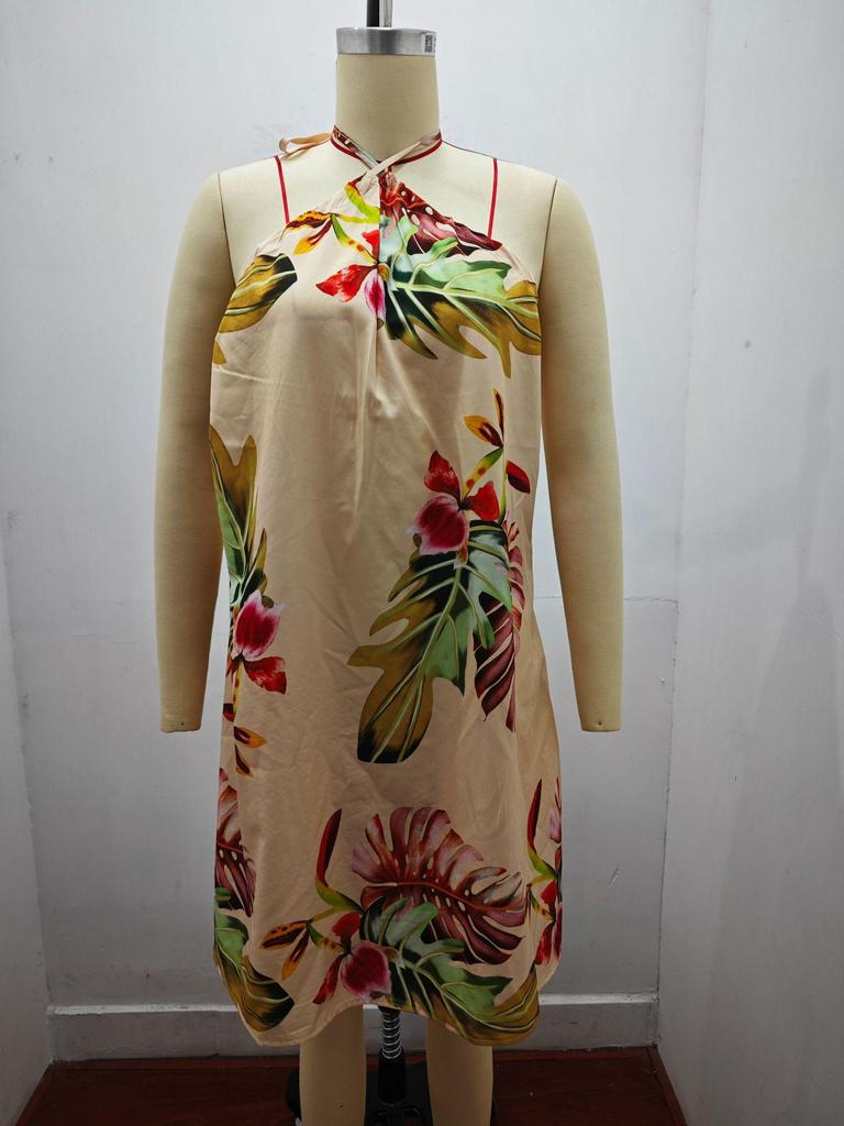 Summer Off-the-Shoulder Halter Lace-Up Loose Women's Dress