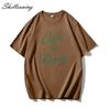 Shellsuning Funny Letter Printing T Shirts Women Summer Loose O Neck Cotton Base Tees Female Vintage Streetwear Couple Tops