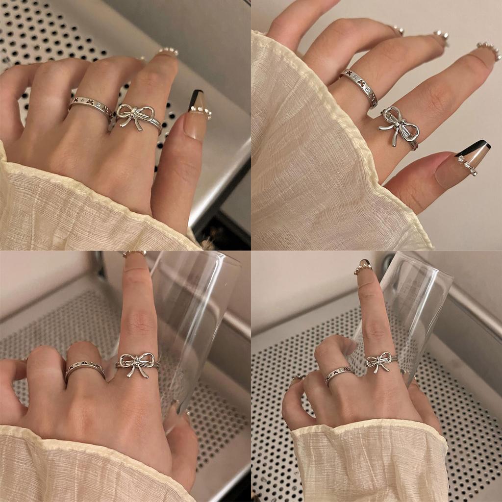 2Pcs Women Open Rings Set Vintage Bowknot Rings Stackable Thumb Knuckle Rings Adjustable Open Rings Set