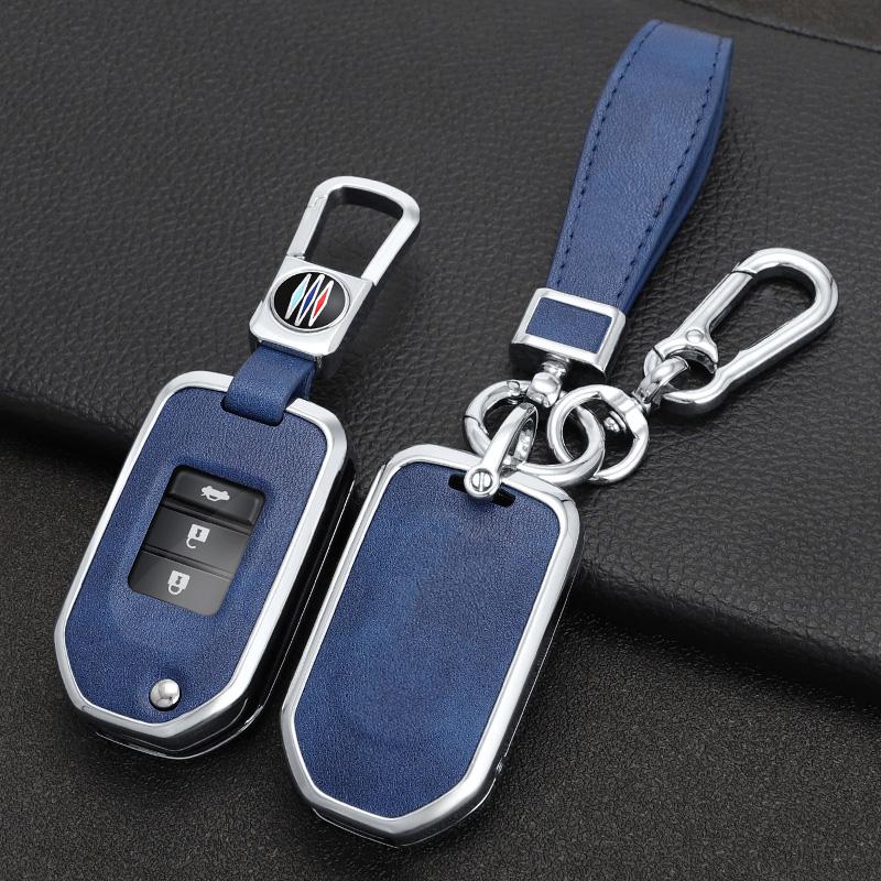 Interior Mouldings Zinc Alloy Leather Car Key Case Cover for Honda Civic 8th gen Folding Protected Key Replace Shell Keychain Au