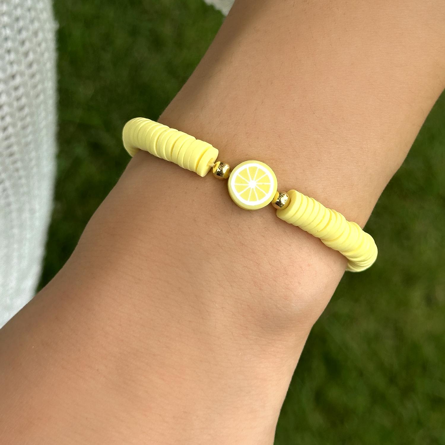 

Bohemian Cute Sweet Fruit Charm Bracelets For Women Watermelon Strawberry Lemon Soft Clay Pottery Beaded Bangles Party Jewelry