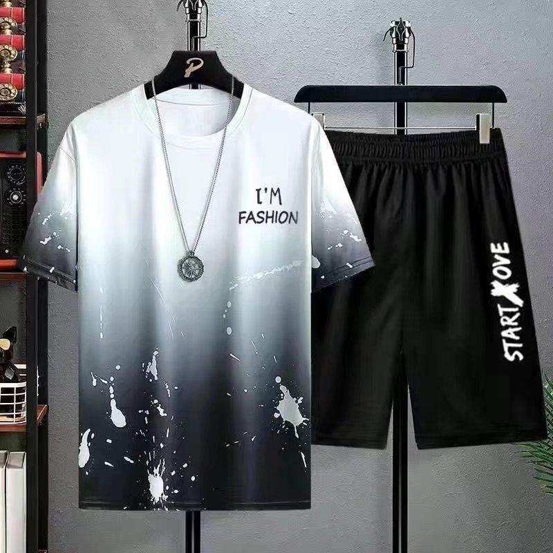 Men's Casual Sport Ice Silk Suit Printed Sweatshirt Sweatpants Outdoor Jogging Sports Basketball Training Fitness 2 Piece Suit