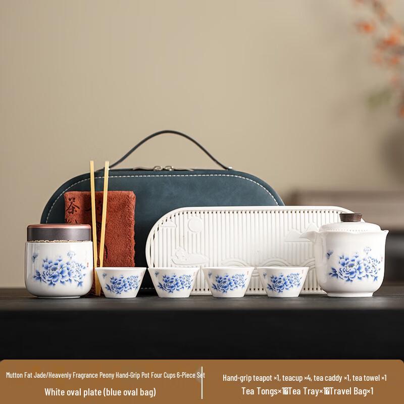 

Gradient White Porcelain Tea Set with Peony Design (6-Piece)