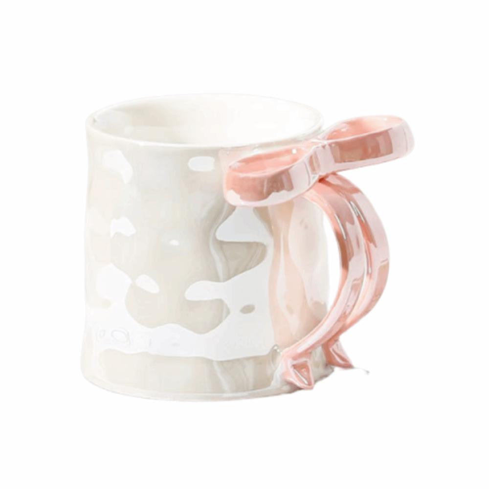 Sweet Bowknot Ceramic Mug Exquisite Ceramic Coffee Cup Portable Pearlescent Water Cup  Tableware розовый