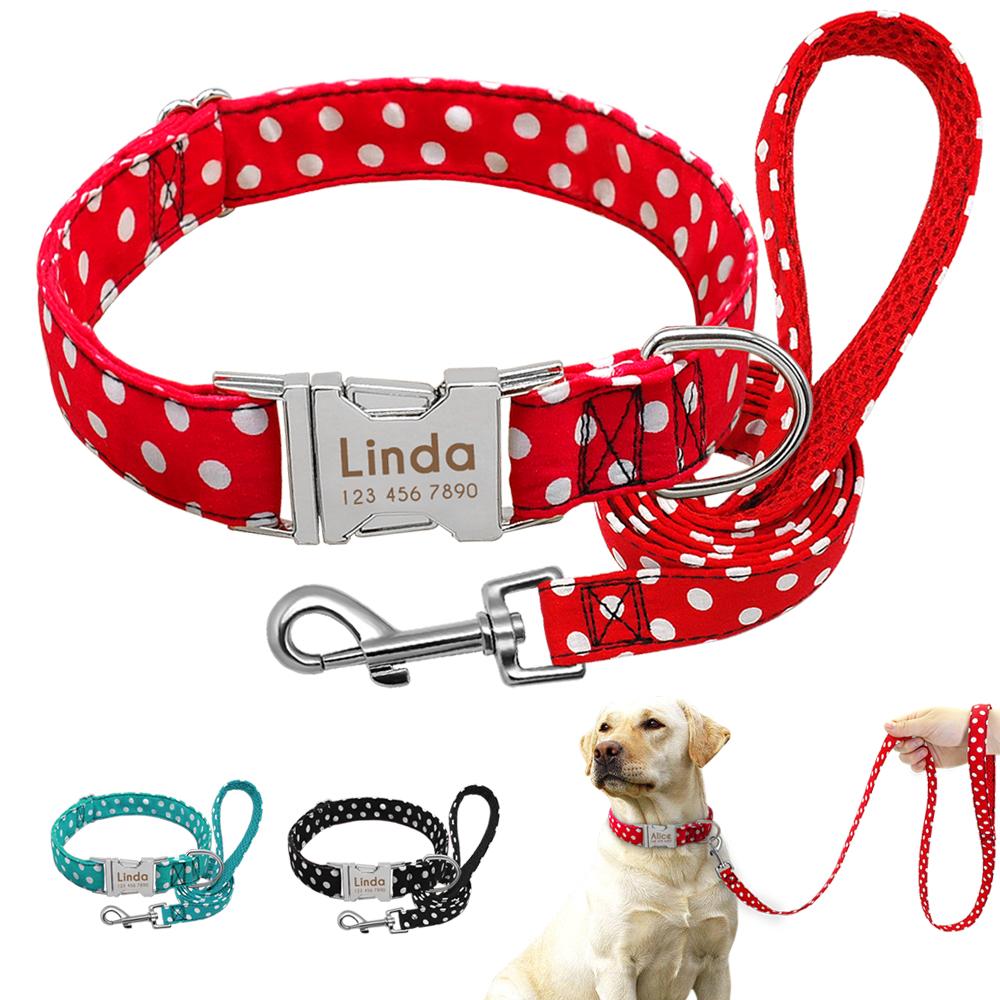 Ensemble Collier et Laisse Personnalisés pour Chien Réfléchissant Nylon Colliers pour Animaux Laisse Laisse Plaque d'Identité Gravée pour Petits Grands Chiens Pitbull