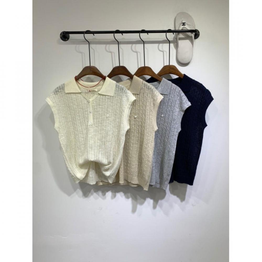 C S In The Room Nibo Cable Knit Collar neCk SleeveleSS 4 ColorS