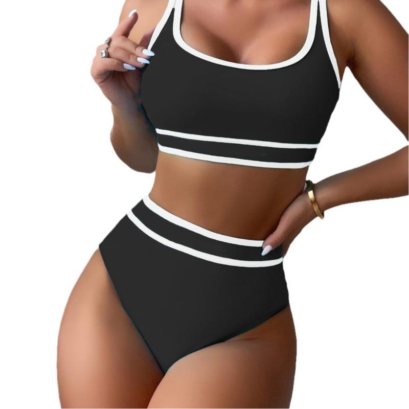New Contrasting Color Sexy U-neck Swimsuit High Waist Swimsuit Bikini Women's Split Swimsuit