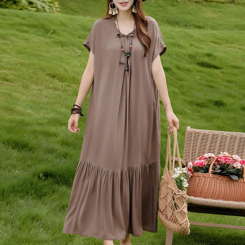 Women's Plus Size Floral Print Short Sleeve Maxi Dress, Loose Casual Summer Sundress (XL-5XL)